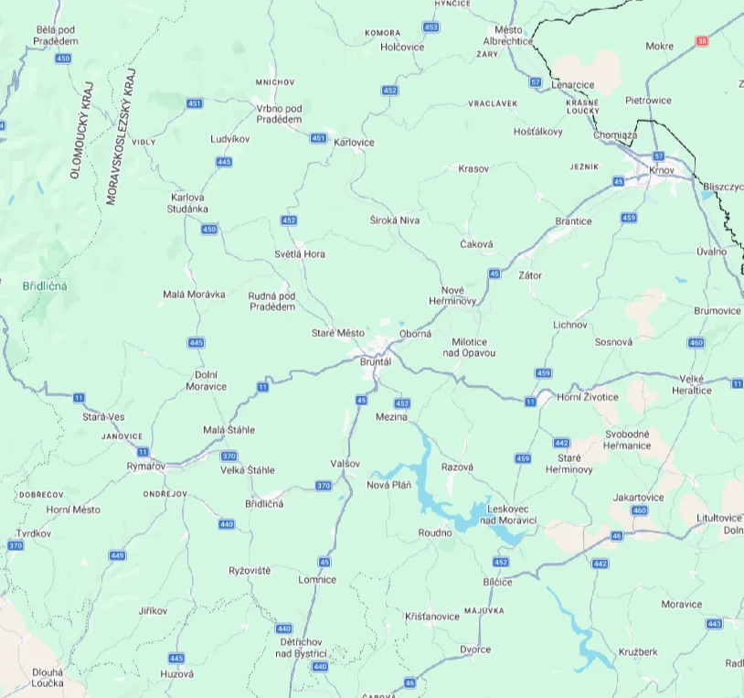 Mapa pokrytí sítě MX-NET na Bruntálsku